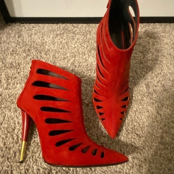 Giuseppe Zanotti Red suede ankle booties, pointed toe high heel women shoes sz 8 - Picture 3 of 4
